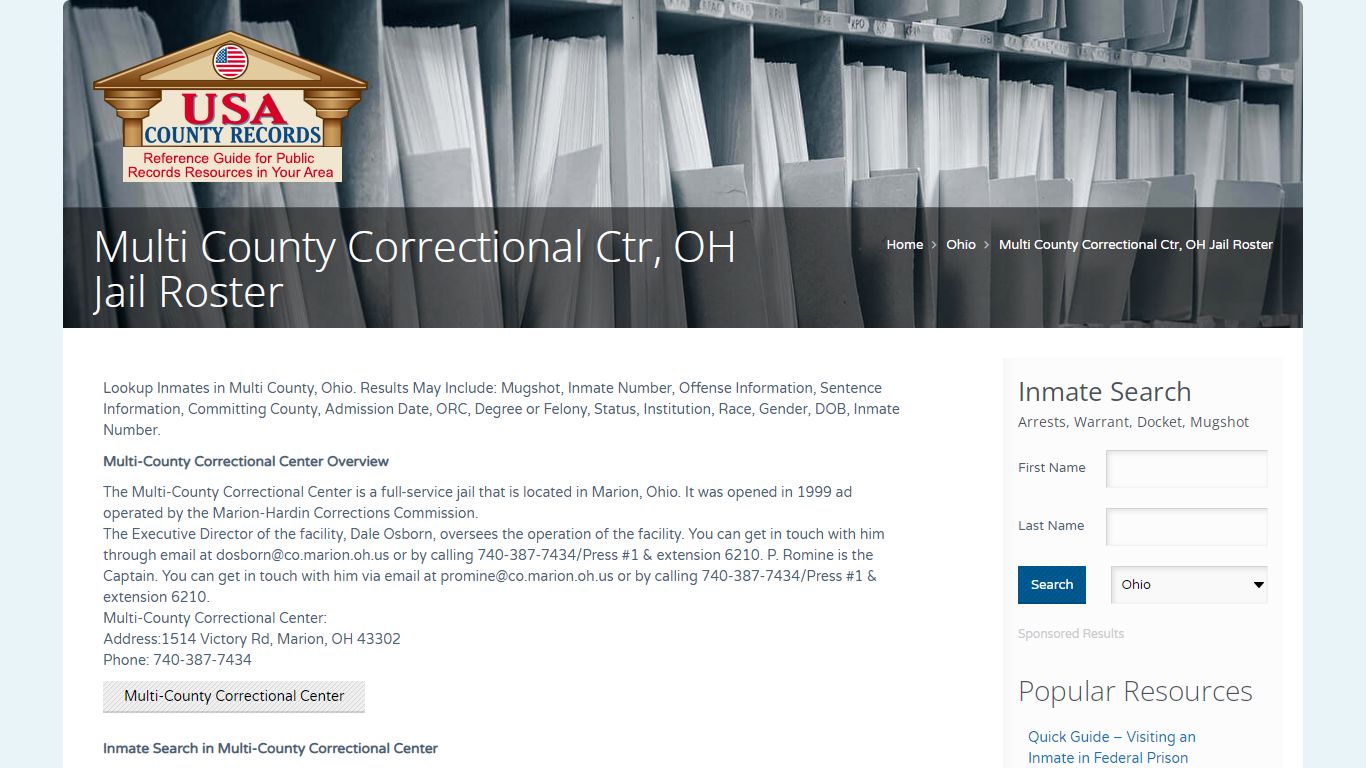 Multi County Correctional Ctr, OH Jail Roster | Name Search